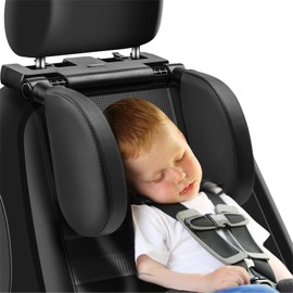 Children's Car Headrest, 180 Degree Adjustable, Breathable, Leather Neck Support, Car, Neck Pillow, Suitable for Adults and Children for Sleeping When Travelling (1 Pack, Black)