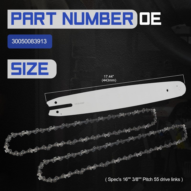 3005-008-3913 16 Inch Chainsaw Bar & 2 Chains Combo, 3/8"