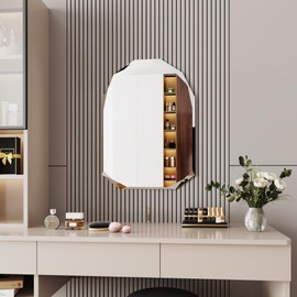 AUYHM Arch Mirror 20x28,Bathroom Vanity Mirror Bevelled,Frameless Bathroom Mirrors,Entryway Mirrors for Wall Diamond Mirror
