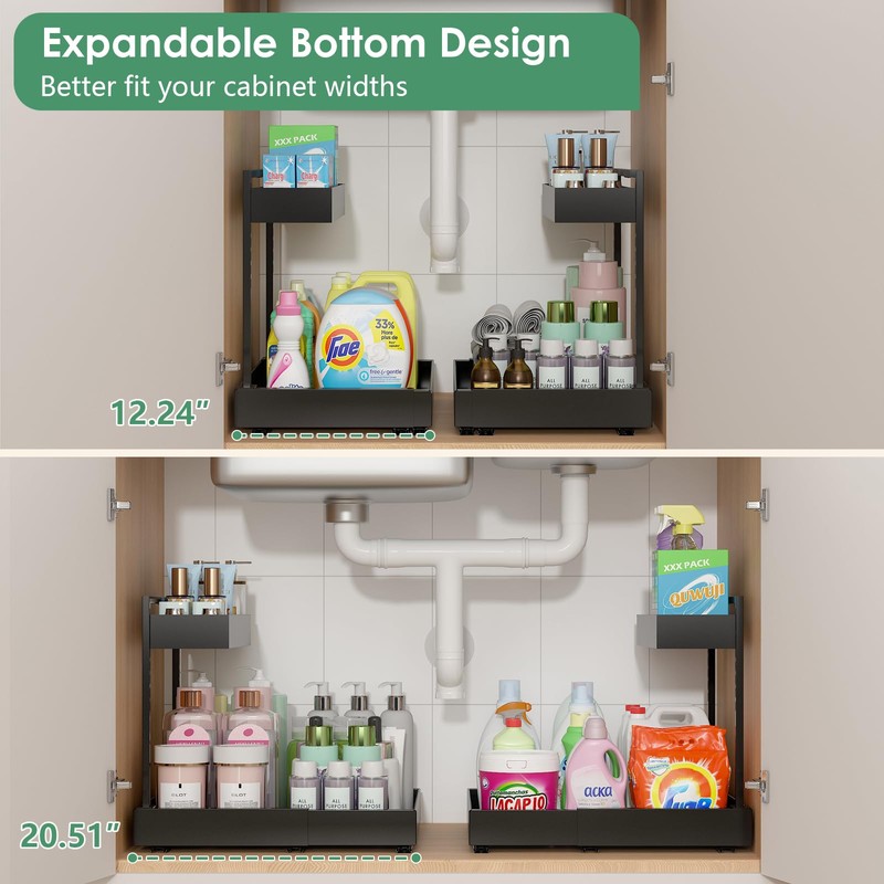 REALINN Expandable Under Sink Organizers and Storage, 2 Tier Under