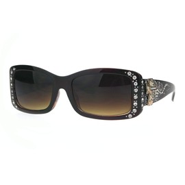 SA106 Bling Crucifix Cross Jewel Rhinestone Rectangular Fashion Sunglasses All Brown
