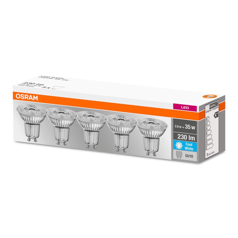 OSRAM LED Base PAR16, Socket: GU10, Non-Dimmable, Cool White, Replaces