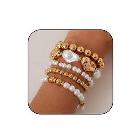 Yean Pearls Chunky Bracelets Gold Stackable Bracelet Set Summer Hand Chain Accessories for Women, One size, /, No Gemstone