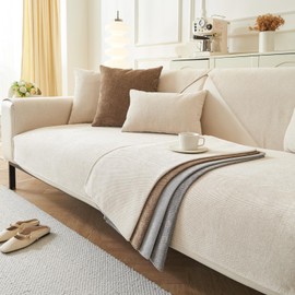 tianxinbaobei Plush Sofa CoverWashable, Non-Slip Couch Covers, PetFriendly Couch Mats, Soft Chenille SofaCovers for Living Room(White/36 x70/3-Seater Sofa Cover)