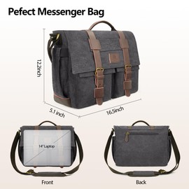 densata Messenger Bag for Men,13-14 Inch Laptop Bag Vintage Canvas Satchel Bag Leather Briefcase for School and Work(Grey)