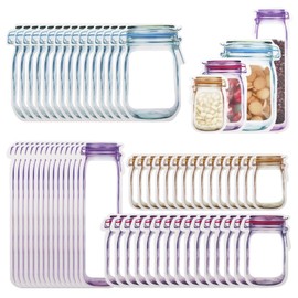 Enkrio 60Pcs Mason Jar Zipper Bags Reusable Snack Bags Portable Food Storage Snack Zipper Bags for Kitchen Travel Camping Picnic Organizer (15S 15M 15L 15T)