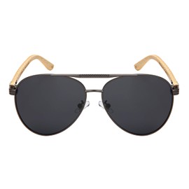 Edge I-Wear Polarized Classic Pilot Style Aviator Sunglasses Natural Bamboo Temple For Men Women 5169BM-P-2(M.GM.sd)