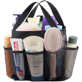 Lifewit Mesh Shower Caddy Freestanding Portable Shower Tote Bag for College Dorm, Bathroom, Gym, Travel, Quick Dry Hanging Shower Organizer with 7 Storage Pockets for Toiletry Essentials, Large, Black