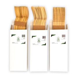 Premium Disposable Bamboo Cutlery Set 150 Pieces | Disposable Reusable Cutlery Set for Parties, Events, Picnic, Camping -17 cm Long Sturdy and Strong | 100% Bamboo |