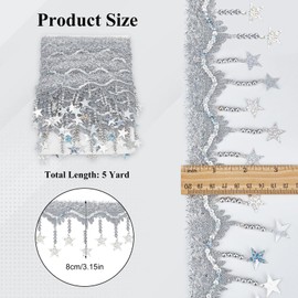 Letsinstyle 10 Yards Sterne Perlen Lange Fransen Aufnäherbesatz Fransenbesatz Mit Glitzerpailletten Funkelndes Silbernes Nähband Für Bastelarbeiten Und Vorhangdekoration Zu Hause