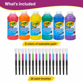 Washable Paint for Kids, Kids Painting Set 6 Colors with Paintbrushes, Non Toxic Bulk Finger Paints 16 oz Each, Kid Paint Classroom Set for Toddlers – Paints for Kid Art, Craft Gifting bundle