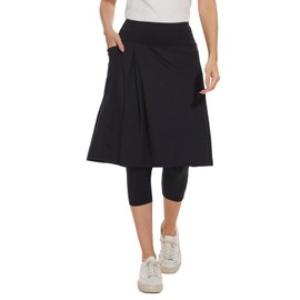 NOOYME Skorts for Women Leggings with Pockets 24" Knee Length Modest Athletic Running Skirts (X-Large,Black)