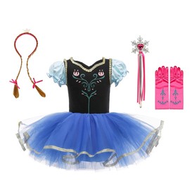 Dressy Daisy Disfraz de Bailarina Princesa Anna para Niña, Leotardo Ballet Tutu Vestido Ropa de Danza Talla 5-6 años, Azul (con accesorios)