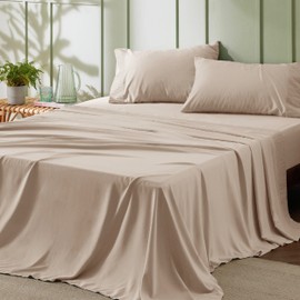 Bedsure Full Size Bed Sheets - 4 Pieces Soft Full Sheet Set - Breathable & Cooling - Hotel Luxury - Easy Care Polyester Microfiber Bedding for Women, Men, Light Khaki