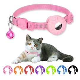 AlxMuNao Airtag GPS Cat Collar Collar Pet Safety Collar Sturdy and Durable and Added Light Reflective Design Anti-Loss Collar Adjustable with Bell Note: This Product Does not Include AirTag. (Pink)