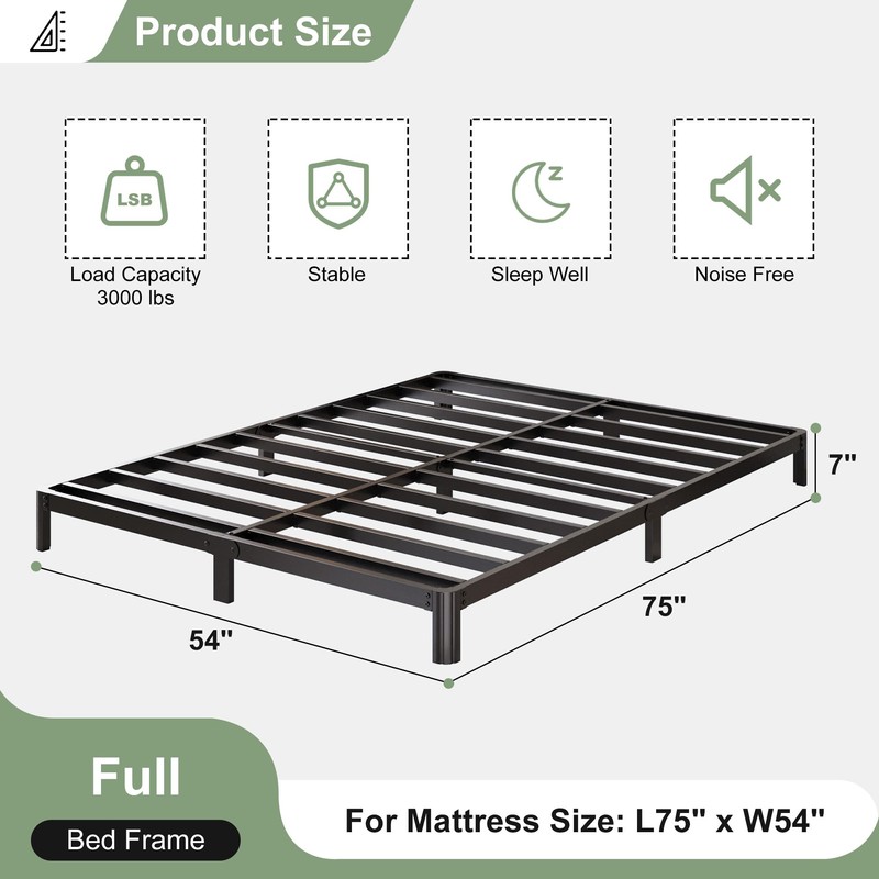 Lutown-Teen 7 Inch Low Profile Full Size Bed Frame with