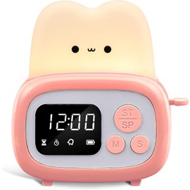 Reloj Despertador Digital para niños con Luz de Noche,Lámpara de noche tostador con herramienta de gestión de tiempo y ABS + PC,Luz Nocturna Infantil para adolescentes, bebés,niños y niñas (pink)