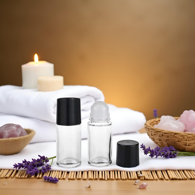Galepromot 2 Pcs Black Clear Empty Glass Essential Oil Roller