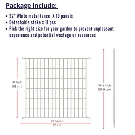 ShopLaLa Decorative Garden Fence (10 Panels), 28in(L) x 32in(H) Animal Barrier Fencing Rustproof White Metal Wire Flower Edging for Yard Landscape, Small Dog Fences No Dig Border Patio Decor D-YC32