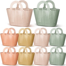 Nuogo 10 Pack Plastic Basket with Handles Multicolor Oval Carry Totes Potable Multipurpose Reusable Toiletry Storage Organizer Basket for Home Bathroom Dorm Communal Showers School