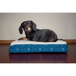 Furhaven Memory Foam Dog Bed for Small Dogs w/ Removable Washable Cover, For Dogs Up to 20 lbs - Sherpa & Flannel Paw Print Deluxe Mattress - Twilight Blue, Small