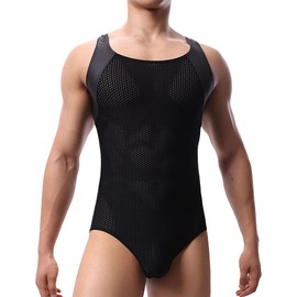 WMIERFI Men's Breathable Mesh Tank Top One Piece Wrestling Singlet Bodysuit Jumpsuit Leotard Briefs Underwear