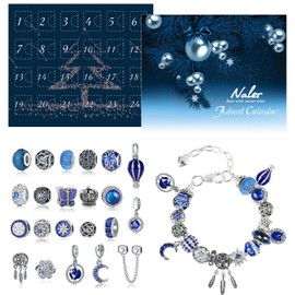 Naler Advent Calendars 2024, Advent Jewelry Pendant Charms Gift for Girls Women DIY Fashion Bracelet Necklace Xmas Countdown Countdown Calendar Gifts, Blue