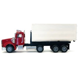 DCD Peterbilt 367 Roll-Off Dump Truck Red with White Box 1/87 (HO) Plastic Model Car by Promotex