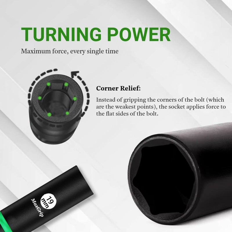 MAXGRIP 1/2“ Drive Deep Socket Set, 16Pcs SAE/Metric Sizes, 6