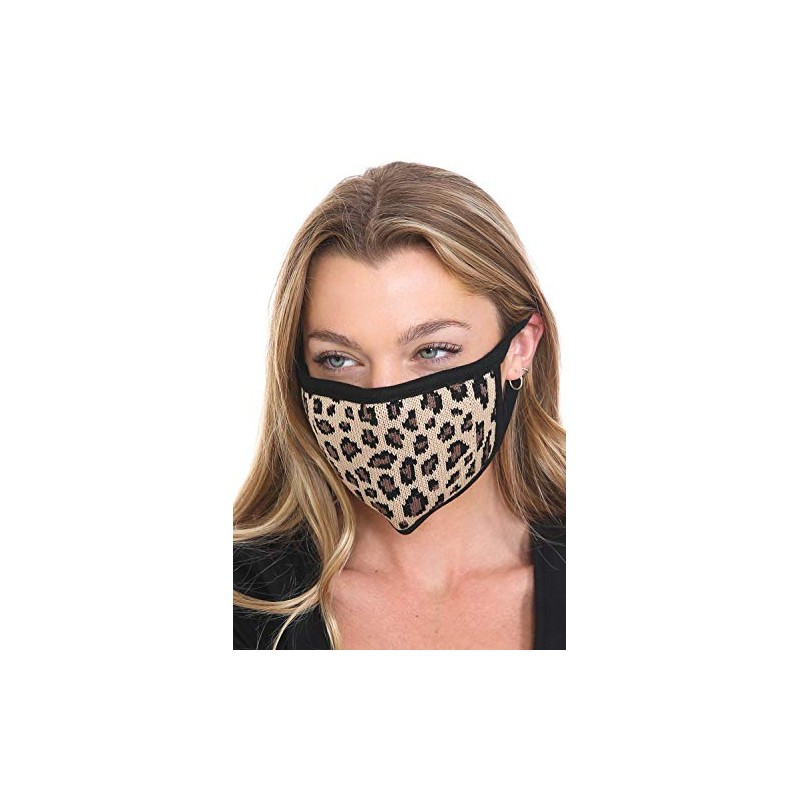 C.C Reusable Washable Knit Pattern Face Mask, Knit Leopard Latte,