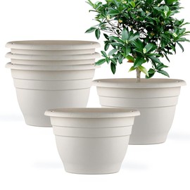 RooTrimmer Plant Pots Set of 5, 10" Outside Diameter Flower Pots, 8.5" Inner Diameter Plant Planters with Drainage Hole, Durable Garden Pots Perfect for Indoor & Outdoor Plant Planting, Decor, White