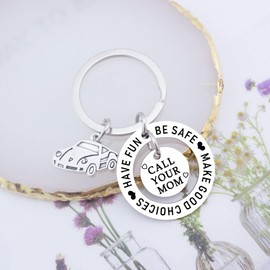 OEHEDOU Valentines Day Gifts for Teens Girls and Boys - New Driver Keychain From Mom - Teenager Coming of Age, Long Distance, Go Away to College Gift, Silver, Small