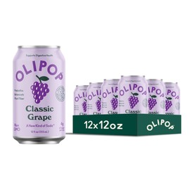 OLIPOP Prebiotic Soda Pop, Classic Grape, A New Kind of Soda Packed with Prebiotics, Fiber, and Botanicals, Gluten Free, Vegan, GMO Free, 12oz (12-Cans)