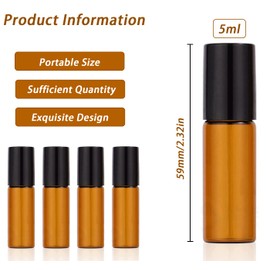 4Pcs Roll On Vuoto per Oli Essenziali, 5 ml Marrone Bottiglie Vuote in Vetro, con Sfera in Acciaio Inossidabile, Boccette Vetro per Aromaterapia, Profumi, Oli Essenziali e Cosmetici