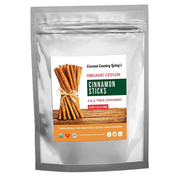 Organic Ceylon Cinnamon Sticks 3.5 oz Fairtrade, Freshly Harvested in Ceylon w/E-BOOK