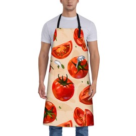 Tomato Pattern Apron for Women Men 28x33in, Kitchen Chef Aprons with 2 Pockets, Polyester, Fresh Tomato Apron for Cooking BBQ Baking Gardening Chef, Gifts for Mom Wife Dad