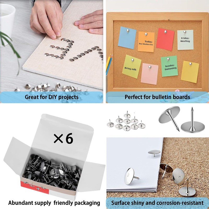 Pack of 500 Silver Thumbtacks for Office, School and DIY