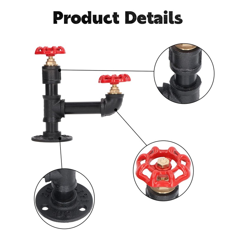 Tissting Industrial Pipe Red Handwheel Coat Hook Rack Heavy Duty