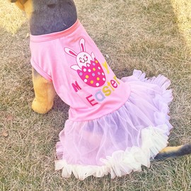 MQQYLBHDS My Easter Dog Dress Girl Dog Clothes for Small Medium Dog Easter Egg Puppy Outfit Bunny Pet Apparel Holiday Cat Clothing Doggy Easter Costume Attire (Pink, Large)
