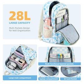 3 PCS Backpack Set for Girls, Laptop College School Backpack with Lunch Box Pencil Case Women Teens Cute Bookbag Kids Elementary Middle High School Bag Student Bookbags Set Travel Daypack -Blue