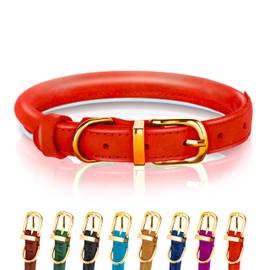 OOPSDOGGY Reflective Rolled Leather Dog Collar for Small Medium Large Dogs Puppy, 8 Colors, 7 Sizes (Red, L, 14"-18")