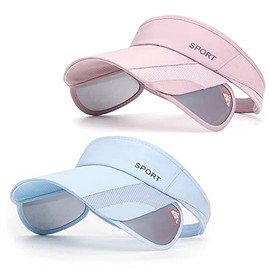 2 Pack Summer Sun Visor Hats - Men Women Adjustable Golf Cap with Retractable Brim, UV Protection Beach Running Fishing Tennis Hiking Sport Hat Blue/Pink