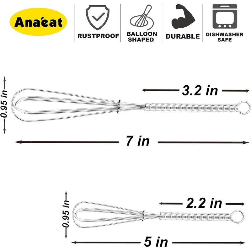 Anaeat Mini Wire Whisks, Set of 2 Portable Stainless Steel