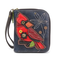 CHALA Zip Around Wallet, Wristlet, 8 Credit Card Slots, Sturdy Pu Leather, Cardinal - Navy