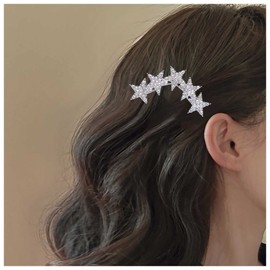 Yheakne-Boho Crystal Star Hair Clip Cz Star Hair Pin Clip Silver Rhinestone Hair Barrette Pin Cz Head Clip Headwear Tocados decorativos Accesorios para el cabello para mujeres y niñas (Silver star)