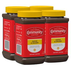Community Coffee Coffee and Chicory Instant Coffee, Medium Dark Roast, 7 oz Jar (Pack of 4)