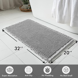 MIULEE Set of 2 Waffle Bathroom Rugs, Boho Bath Rugs Non Slip Washable, Super Absorbent Bath Mats, Ultra Soft Rubber Backed Shower Mats for Bathroom Floor, Tub and Shower, Light Grey, 20x32 Inch