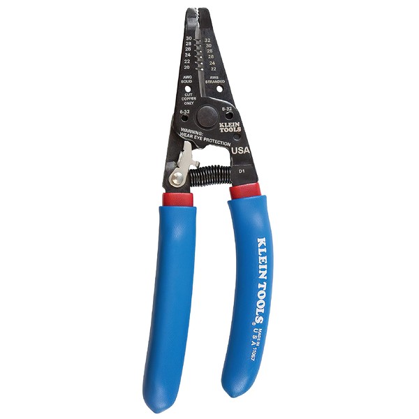 Klein Tools 11057 Wire Cutter / Wire Stripper, Heavy Duty Wire Cutter Stripper for 20-30 AWG Solid Wire and 22-32 AWG Stranded Wire, One Size, Blue/Red
