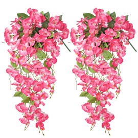Dremisland Artificial Fake Hanging Flowers Plants for Outdoors 2PCS Artificial Hibiscus Flowers Long Trailing Vines UV Resistant Hanging Plants for Home Outside Porch Patio Garden Planter Decor