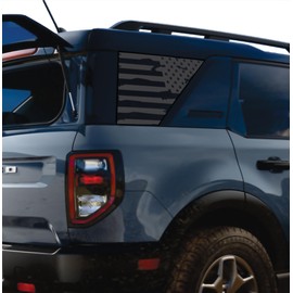 Compatible with Ford Bronco Sport 2021-2024 | Precut American Flag Window Decals | Both Side | Proudly Made in The US | Matte Black (Distressed)